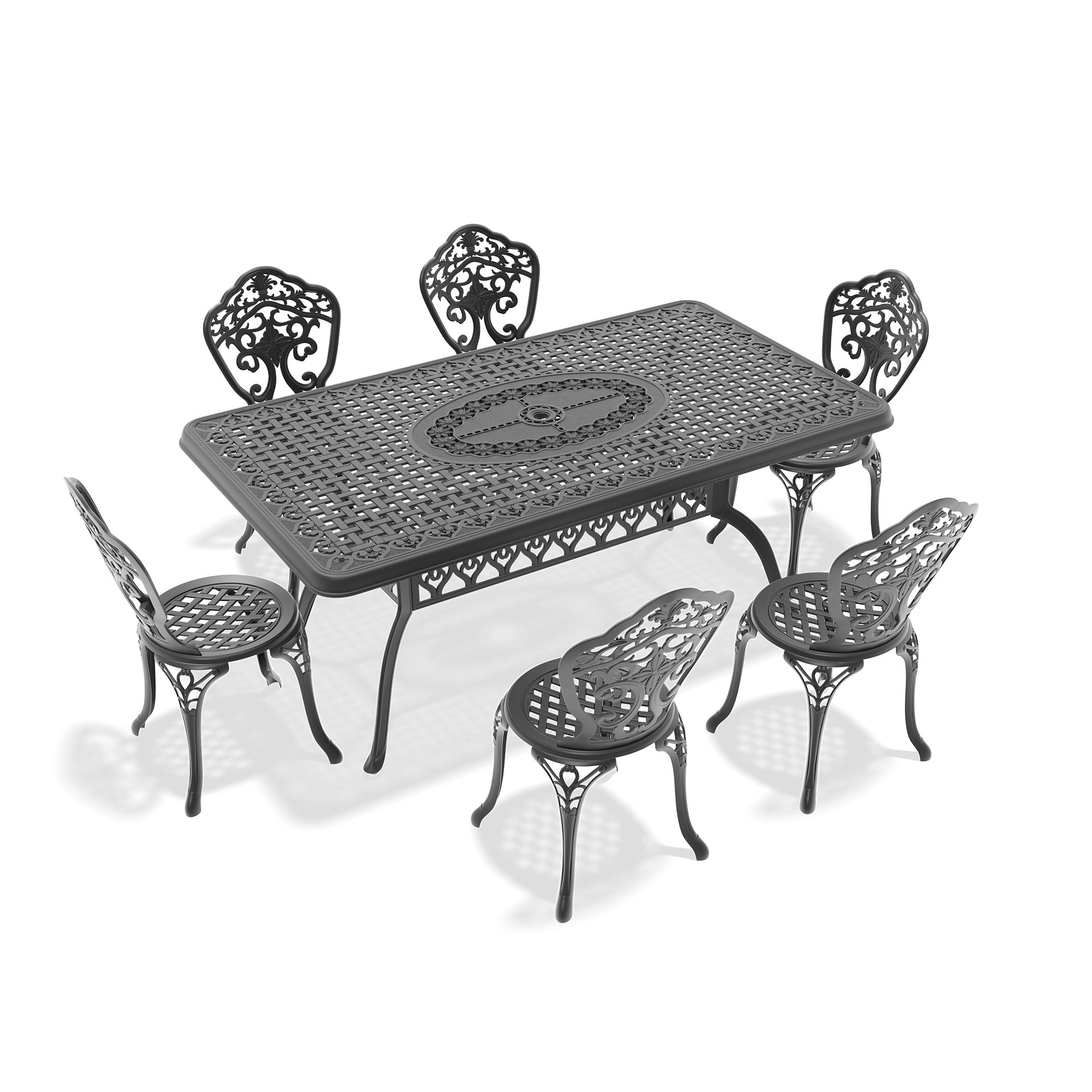 7-Piece Set Of All-Weather Cast Aluminum Dining Furniture Set With Black Frame