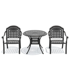 3-Piece Set Of Cast Aluminum Patio Furniture With Blue Cushions