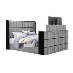 Isaiah Grey Queen 5PC Bedroom Set with 50" TV Lift-LED, Speakers and Fireplace