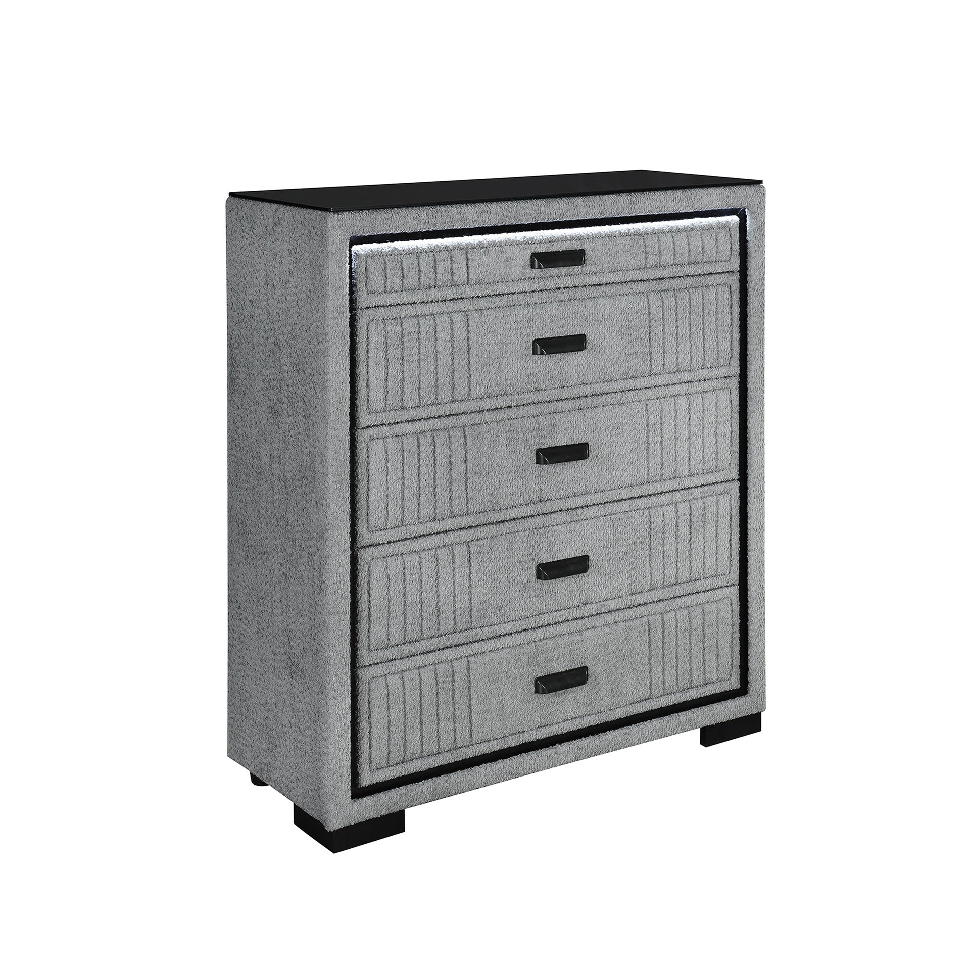 Isaiah Grey Queen 5PC Bedroom Set with 50" TV Lift-LED, Speakers and Fireplace