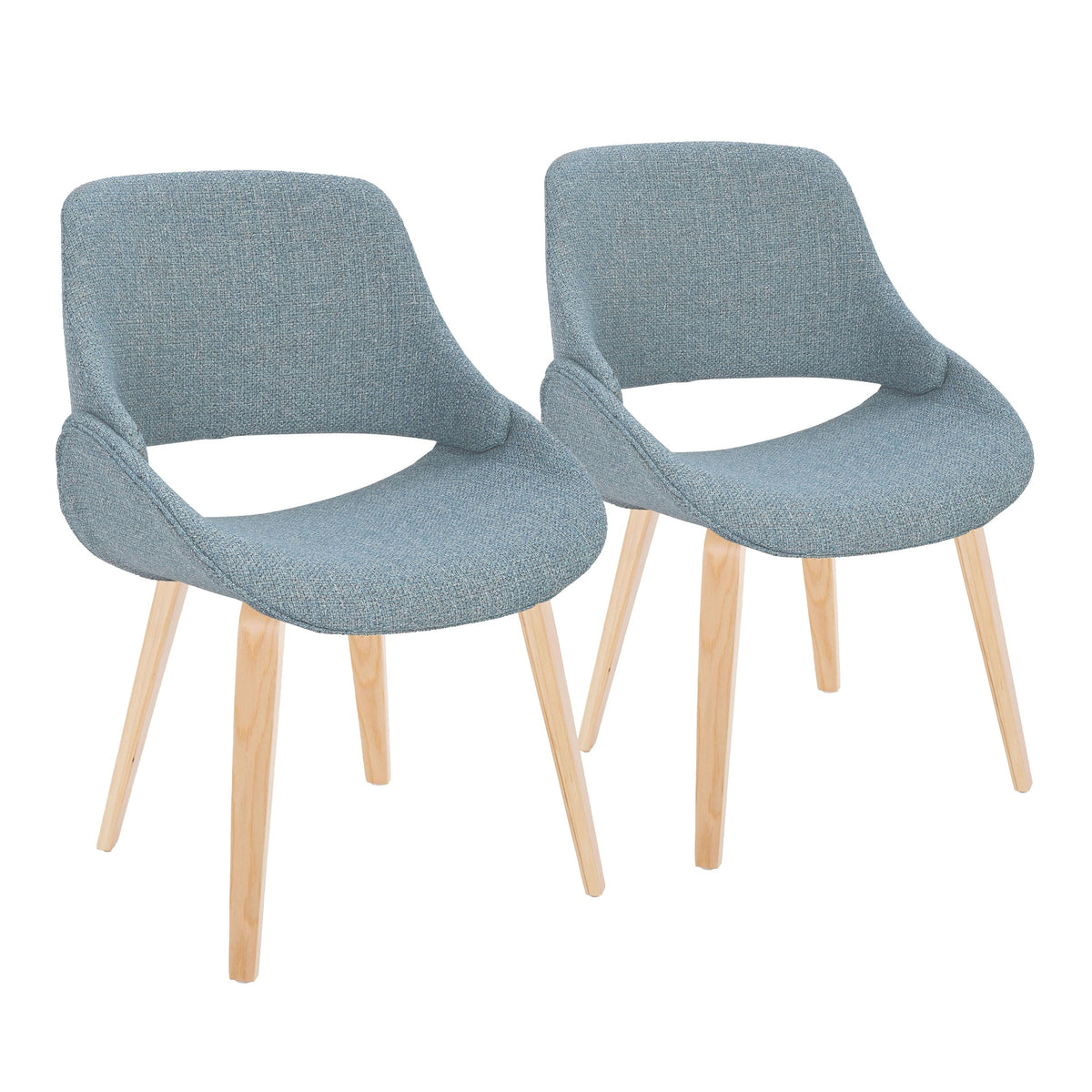 Fabrico Mid-Century Modern Accent/Dining Chair in Natural Wood and Blue Fabric by LumiSource - Set of 2