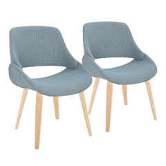 Fabrico Mid-Century Modern Accent/Dining Chair in Natural Wood and Blue Fabric by LumiSource - Set of 2