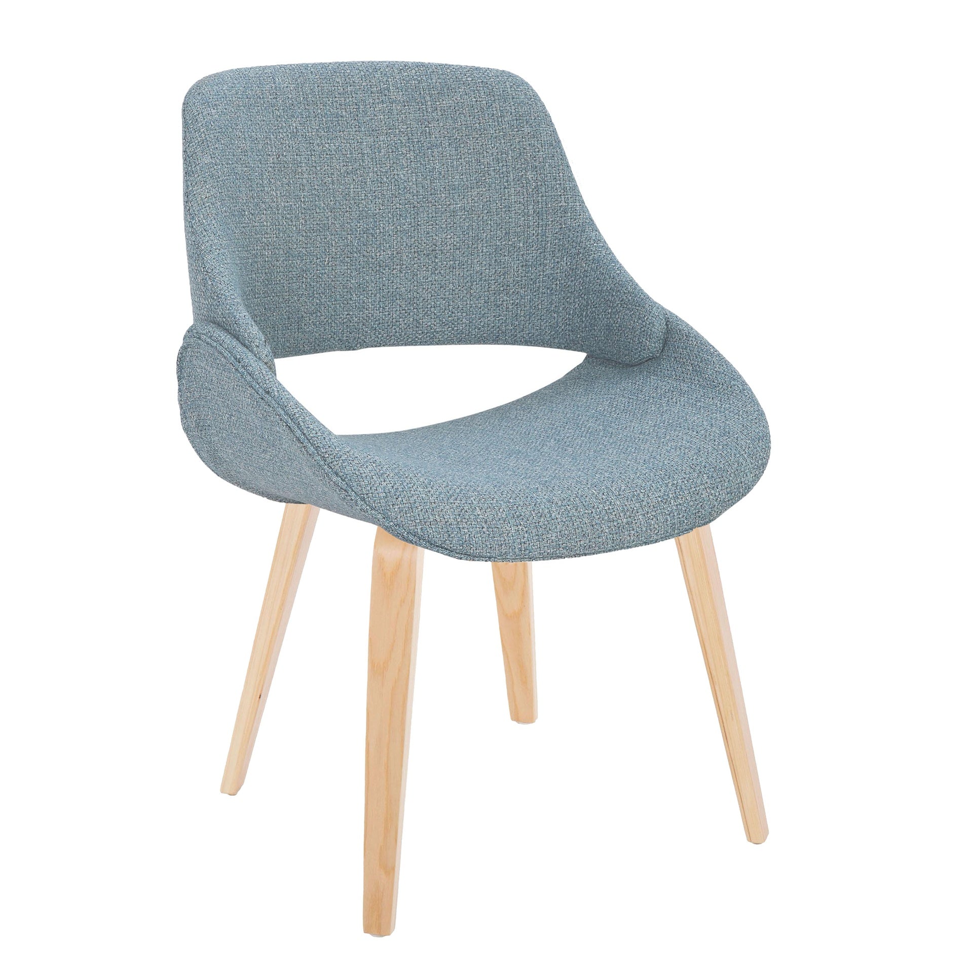 Fabrico Mid-Century Modern Accent/Dining Chair in Natural Wood and Blue Fabric by LumiSource - Set of 2