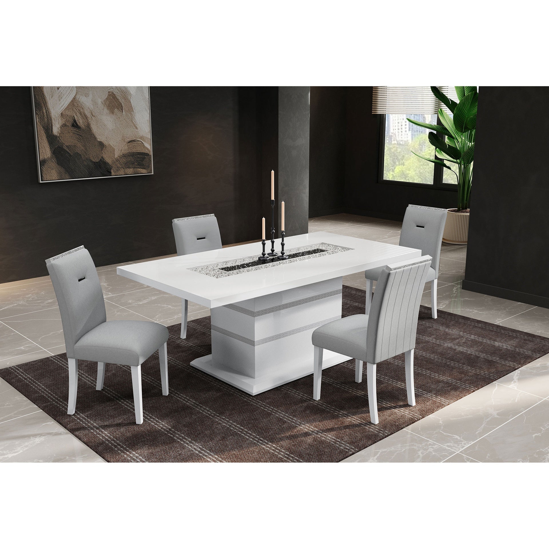 ARIYA WHITE DINING TABLE AND CHAIR SET
