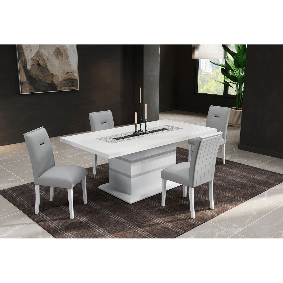 ARIYA WHITE DINING TABLE AND CHAIR SET