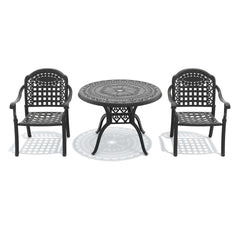 3-Piece Set Of Cast Aluminum Patio Furniture With Blue Cushions