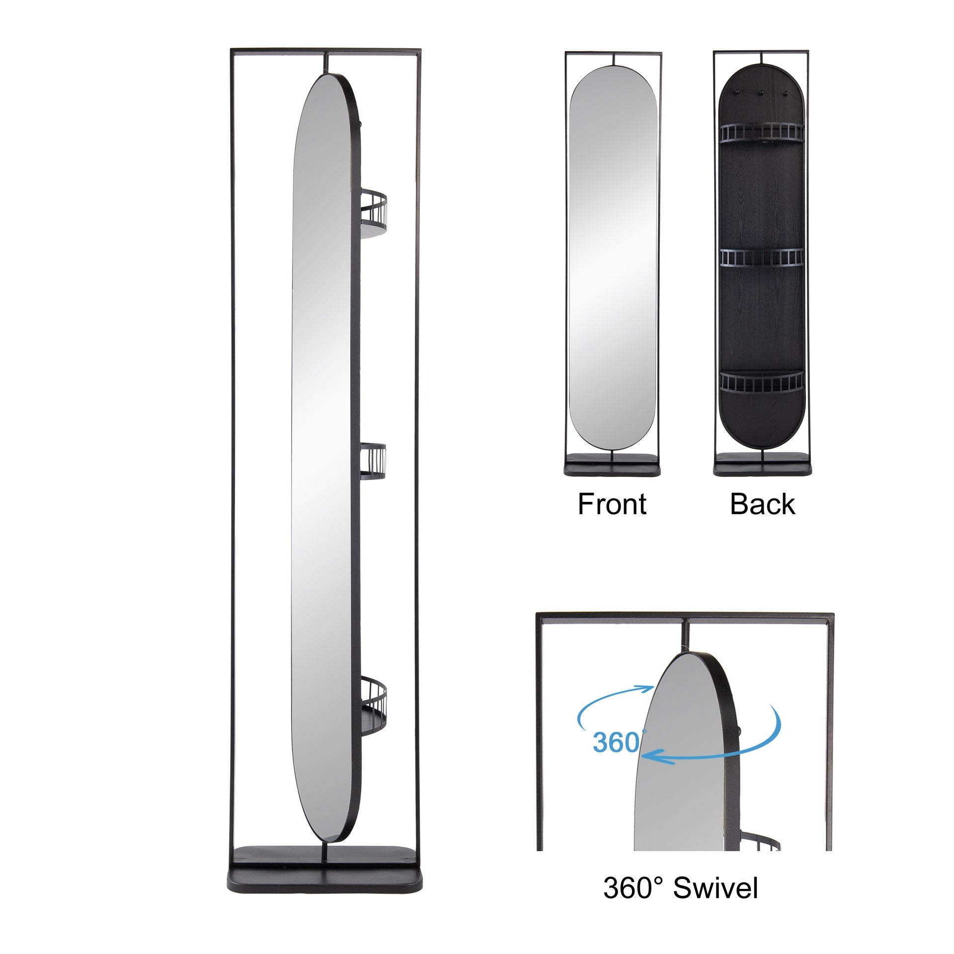 18" x 12" x78" Full Length Standing Mirror, 360° Swivel Floor Mirror  for Bedroom Living Room Vanity Entryway