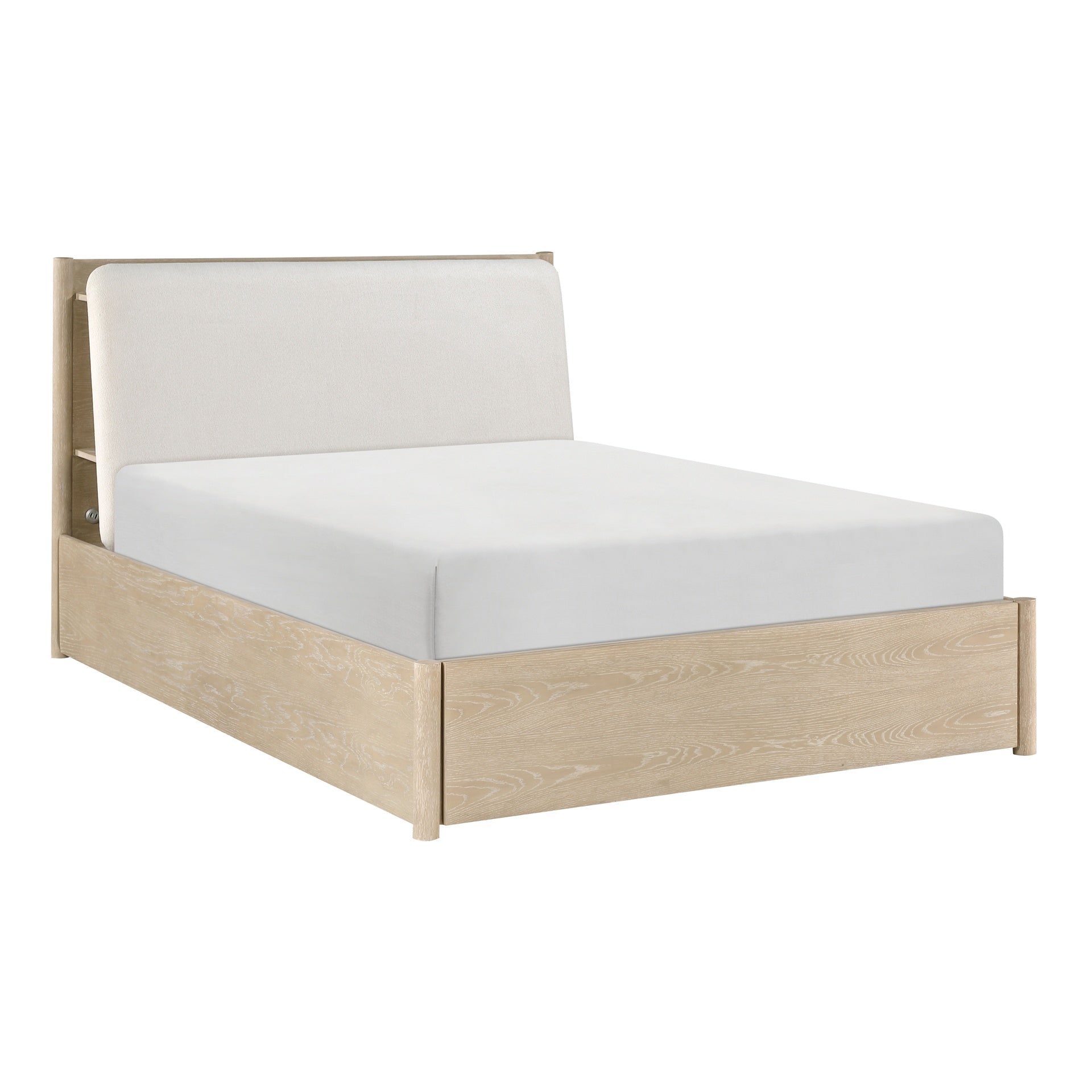 California King Platform Bed Upholstered Headboard with USB Charging Ports Built-in Shelves Footboard Storage Bedroom Furniture 1pc