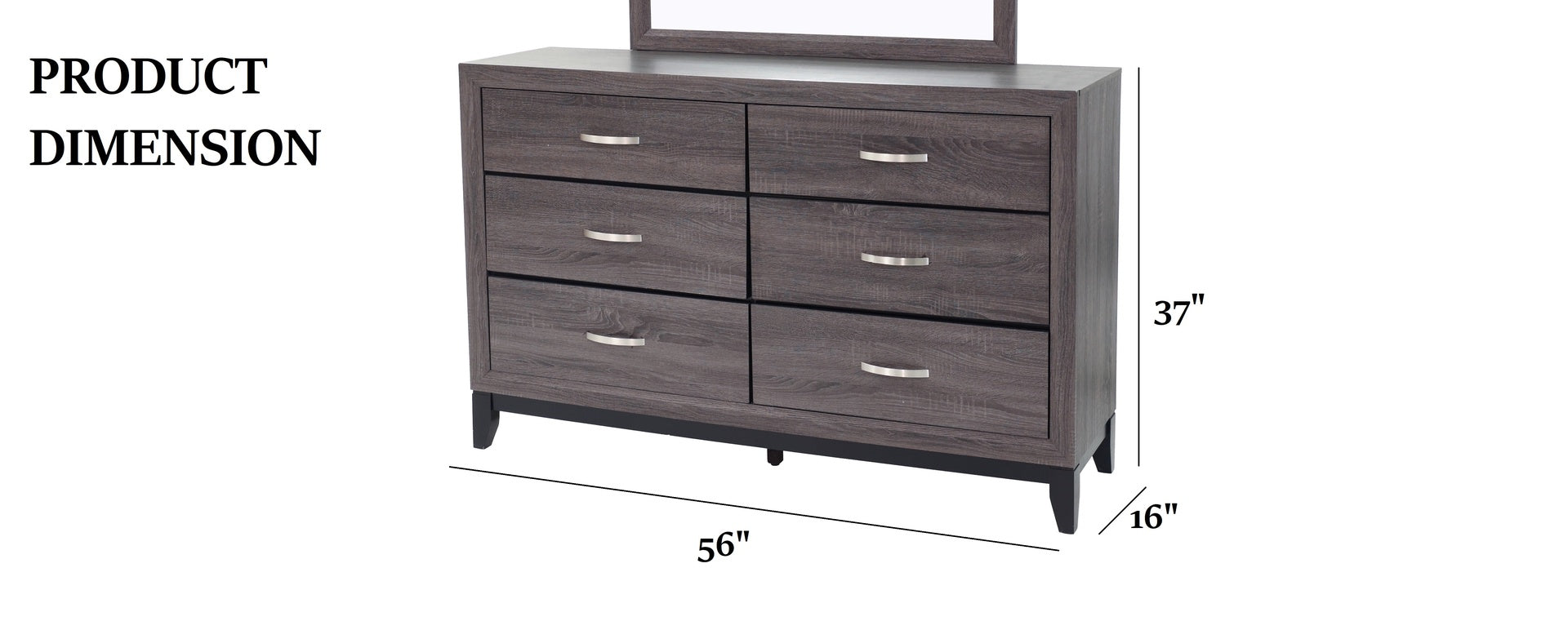 Rustic Style 1pc Dresser Gray Finish Metal Handles Black Wooden Legs Bedroom Furniture