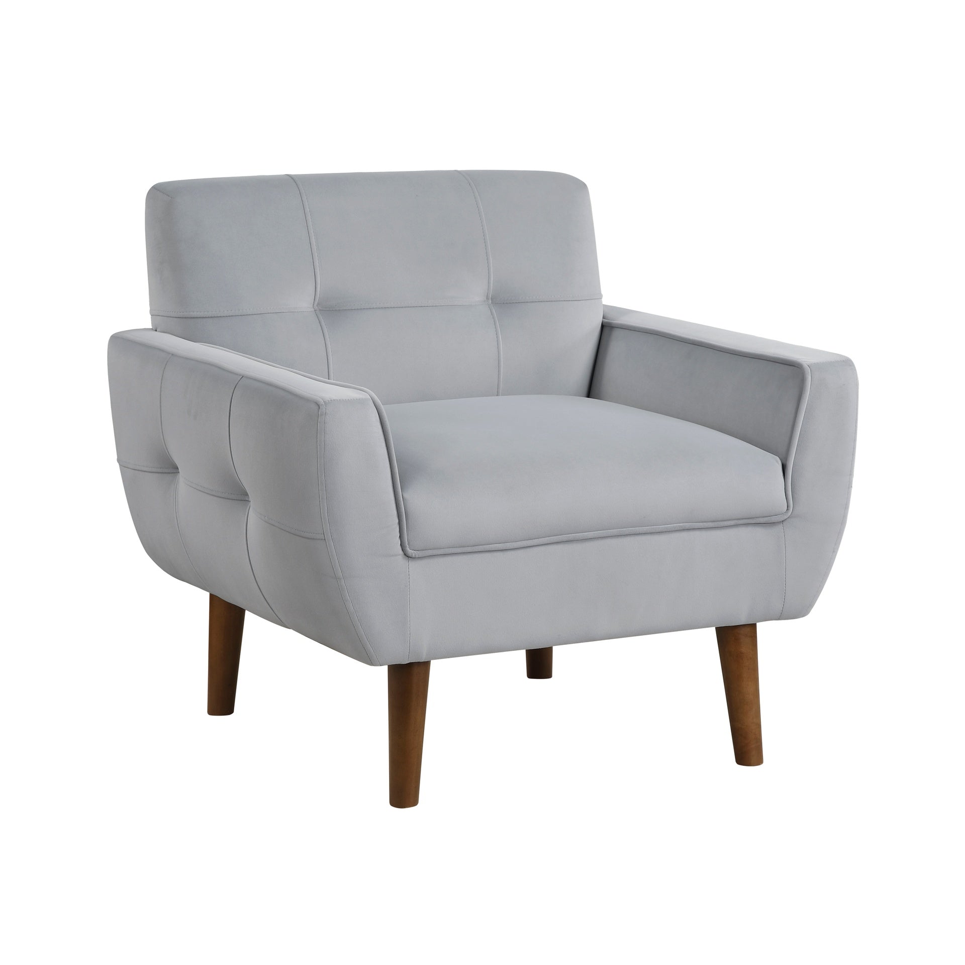 Gray Accent Chair Upholstered Velvet Cushion Seat Back Tufted Contemporary Living Room Furniture 1pc