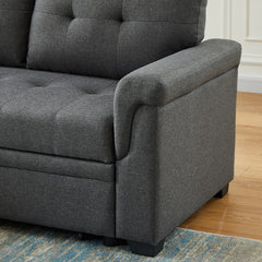 Jardin 84"W Dark Gray Linen Reversible Sleeper Sectional Sofa with Storage Chaise
