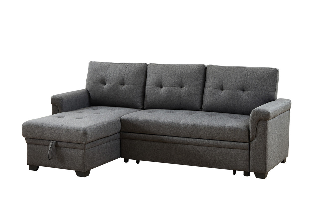 Jardin 84"W Dark Gray Linen Reversible Sleeper Sectional Sofa with Storage Chaise