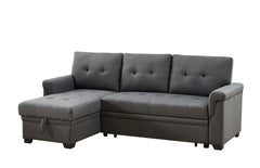 Jardin 84"W Dark Gray Linen Reversible Sleeper Sectional Sofa with Storage Chaise