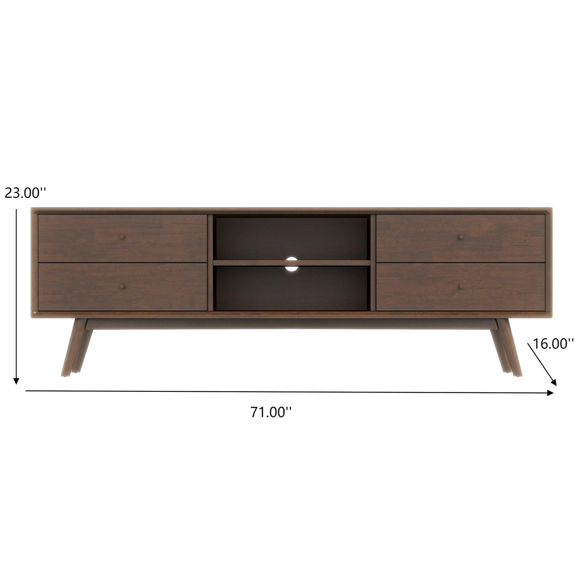 Caroline Mid Century Modern Style Walnut TV Stand for Flat-Screen TVs Up To 71 Inches in Brown Solid Wood for Bedroom, Hallway, Entryway, Closet, Tall Chest Organizer Unit