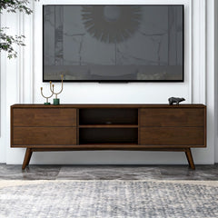 Caroline Mid Century Modern Style Walnut TV Stand for Flat-Screen TVs Up To 71 Inches in Brown Solid Wood for Bedroom, Hallway, Entryway, Closet, Tall Chest Organizer Unit