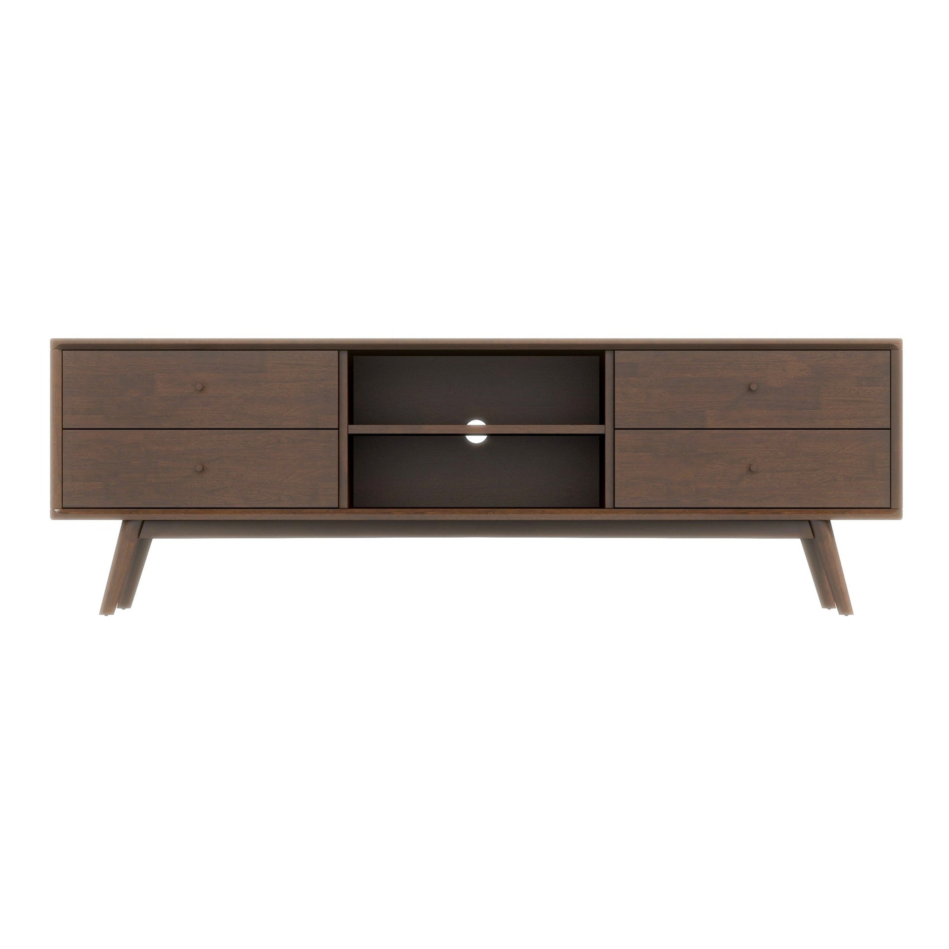 Caroline Mid Century Modern Style Walnut TV Stand for Flat-Screen TVs Up To 71 Inches in Brown Solid Wood for Bedroom, Hallway, Entryway, Closet, Tall Chest Organizer Unit