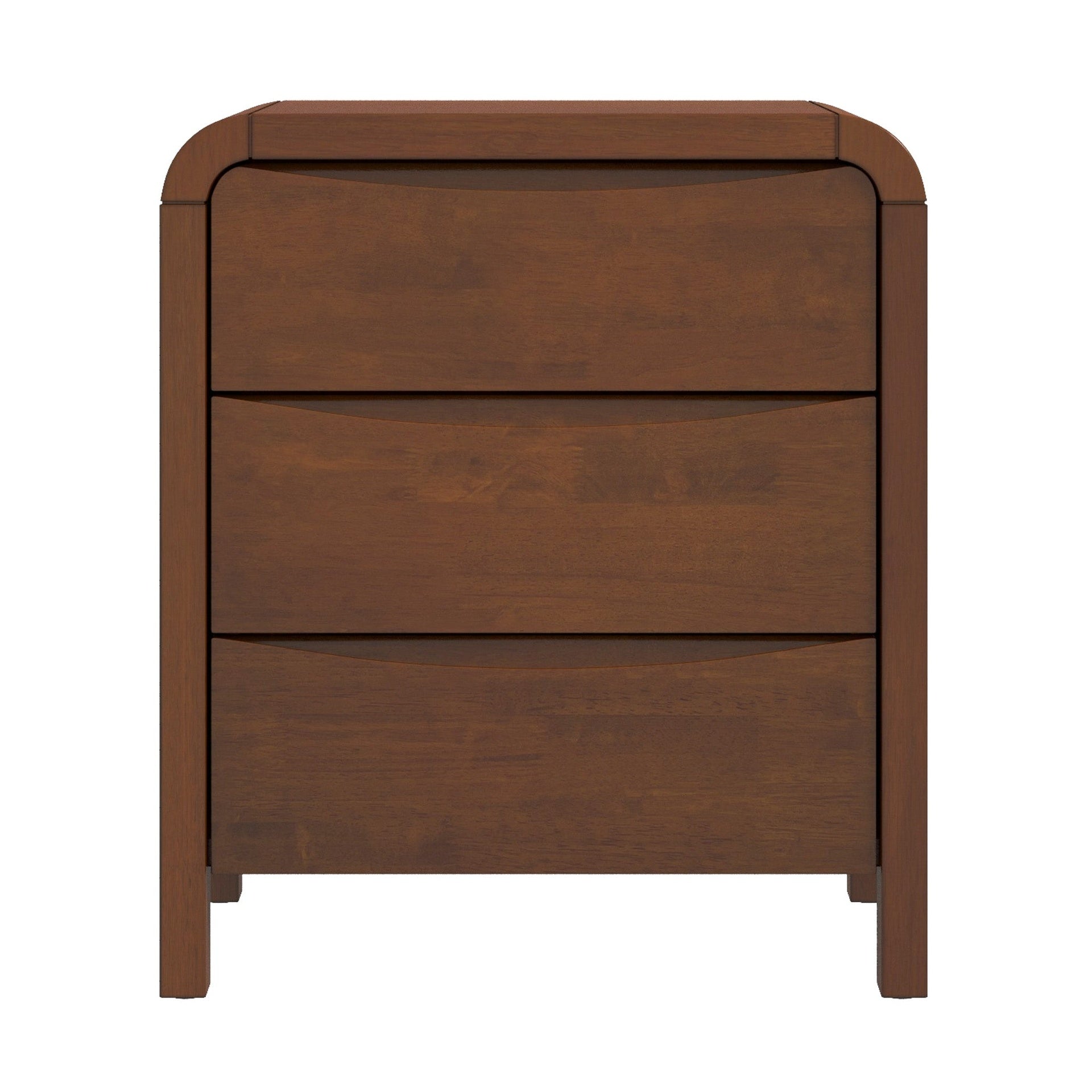 Lionel Mid Century Modern Solid Wood 3-Drawer Nightstand in Brown 23.6"H x 20.4"W x 15.7"D for Bedroom, Hallway, Entryway, Closet