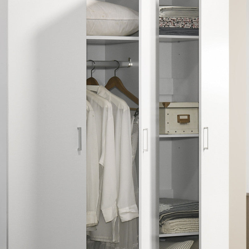 Donato 46"W White 3-Door Wardrobe Cabinet Armoire with Storage Shelves and Hanging Rod