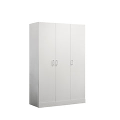 Donato 46"W White 3-Door Wardrobe Cabinet Armoire with Storage Shelves and Hanging Rod