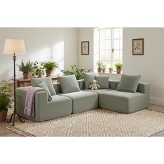 Modular Sectional for Living Room, Full-Foam Build, Textured Light Green Upholstery, Compact Compressed Package, Simple Assembly, Overall 111"x74"x24", 37" Module Size-Light Green