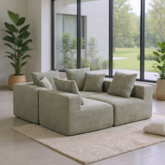Modular Sectional for Living Room, Full-Foam Build, Textured Light Green Upholstery, Compact Compressed Package, Simple Assembly, Overall 111"x74"x24", 37" Module Size-Light Green