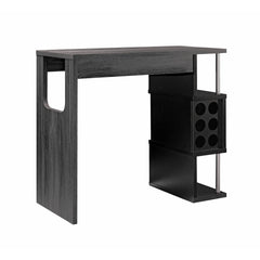 Home Bar Table with Wine Glass Compartment and Three Shelves in Distressed Grey & Black