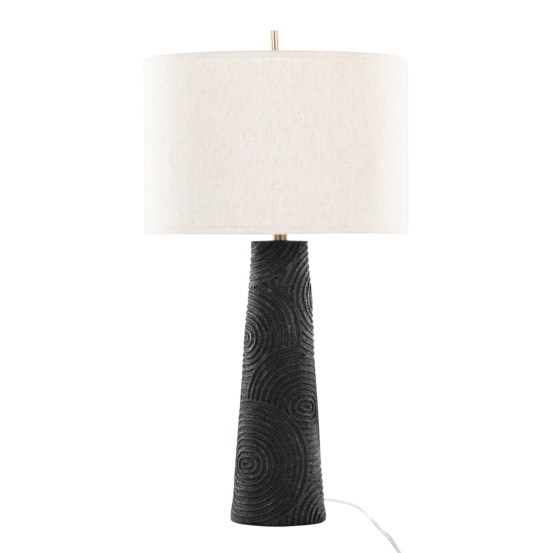 Kona 31" Contemporary Polyresin Table Lamp in Matte Black Polyresin, Modern Brass and Natural Linen Shade from Grandview Gallery by LumiSource - Set of 2