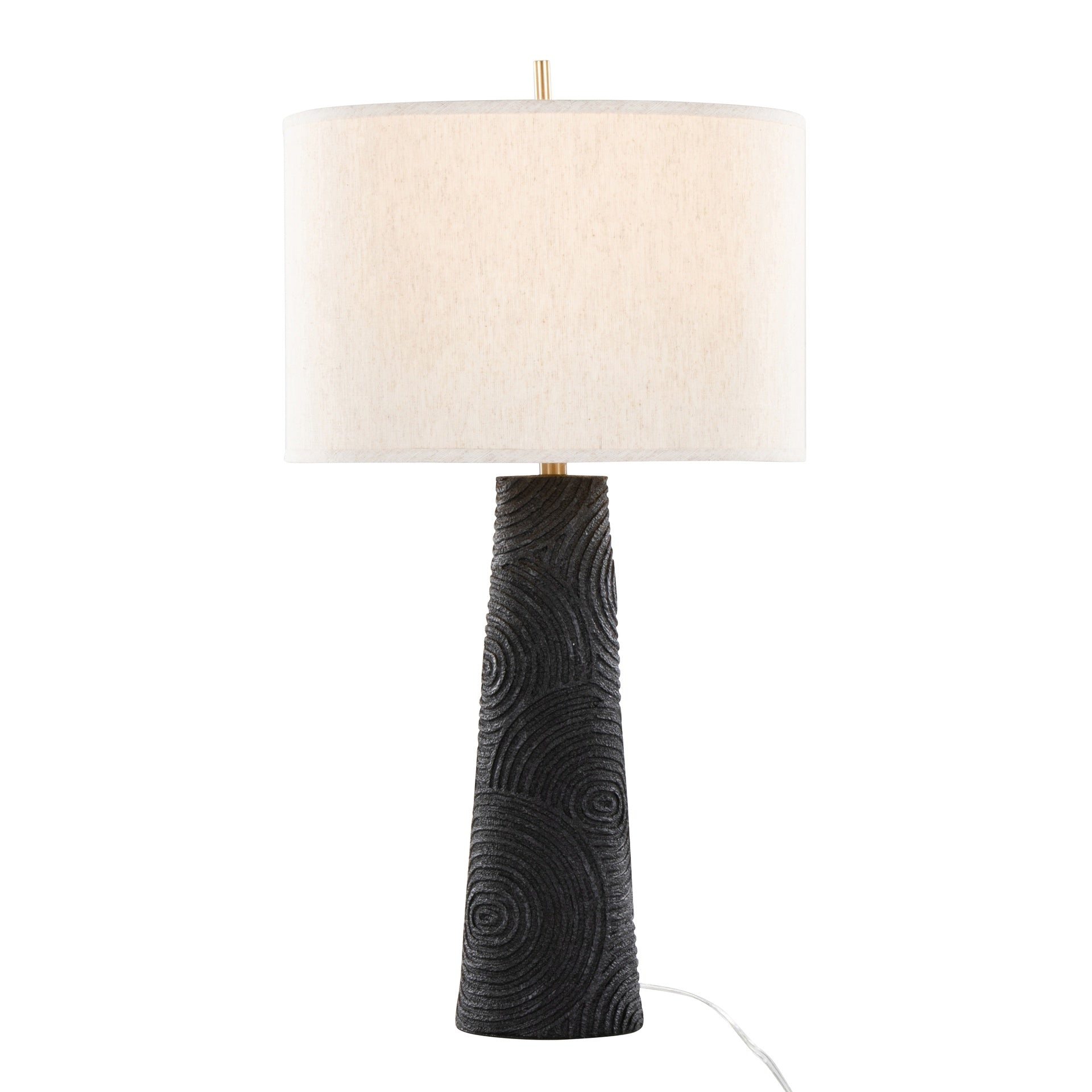 Kona 31" Contemporary Polyresin Table Lamp in Matte Black Polyresin, Modern Brass and Natural Linen Shade from Grandview Gallery by LumiSource - Set of 2
