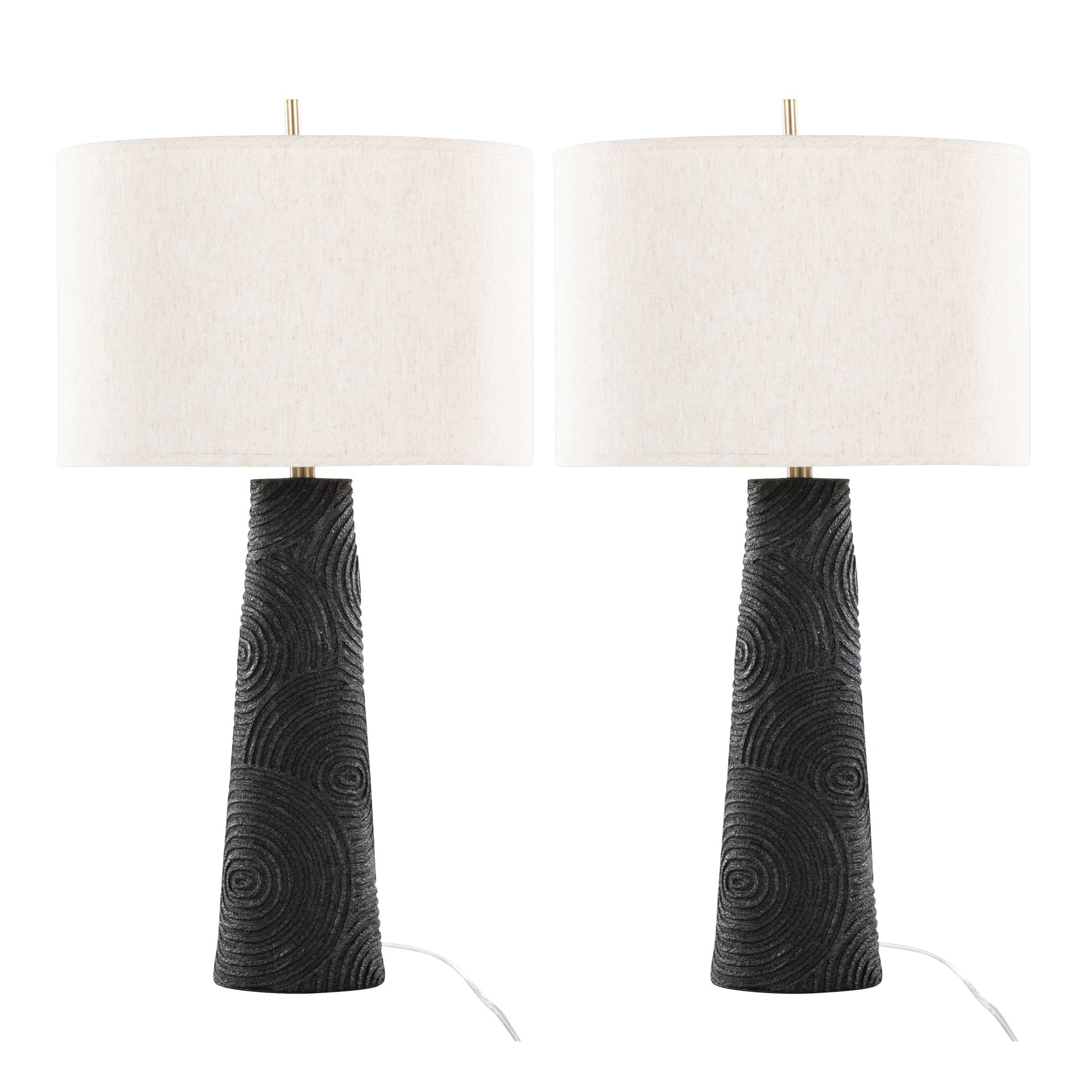 Kona 31" Contemporary Polyresin Table Lamp in Matte Black Polyresin, Modern Brass and Natural Linen Shade from Grandview Gallery by LumiSource - Set of 2