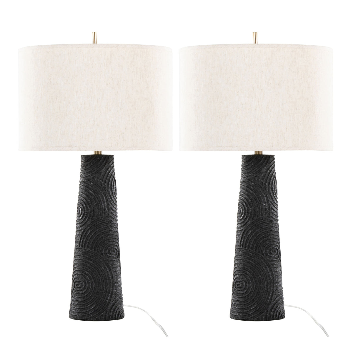 Kona 31" Contemporary Polyresin Table Lamp in Matte Black Polyresin, Modern Brass and Natural Linen Shade from Grandview Gallery by LumiSource - Set of 2