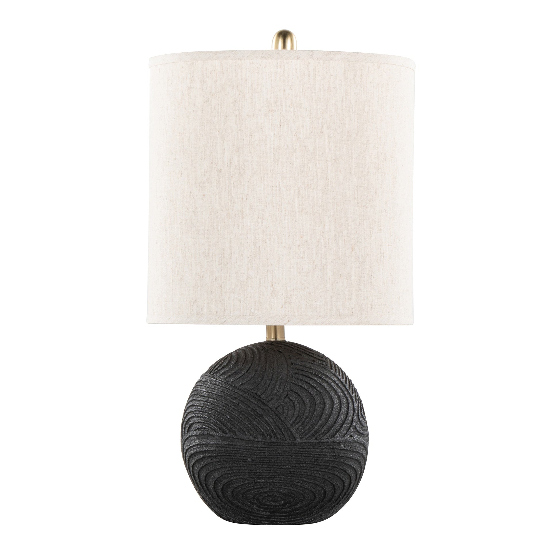 Kona 23" Contemporary Polyresin Table Lamp in Matte Black Polyresin, Modern Brass and Natural Linen Shade from Grandview Gallery by LumiSource - Set of 2