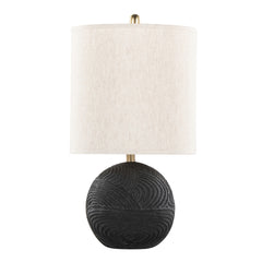 Kona 23" Contemporary Polyresin Table Lamp in Matte Black Polyresin, Modern Brass and Natural Linen Shade from Grandview Gallery by LumiSource - Set of 2