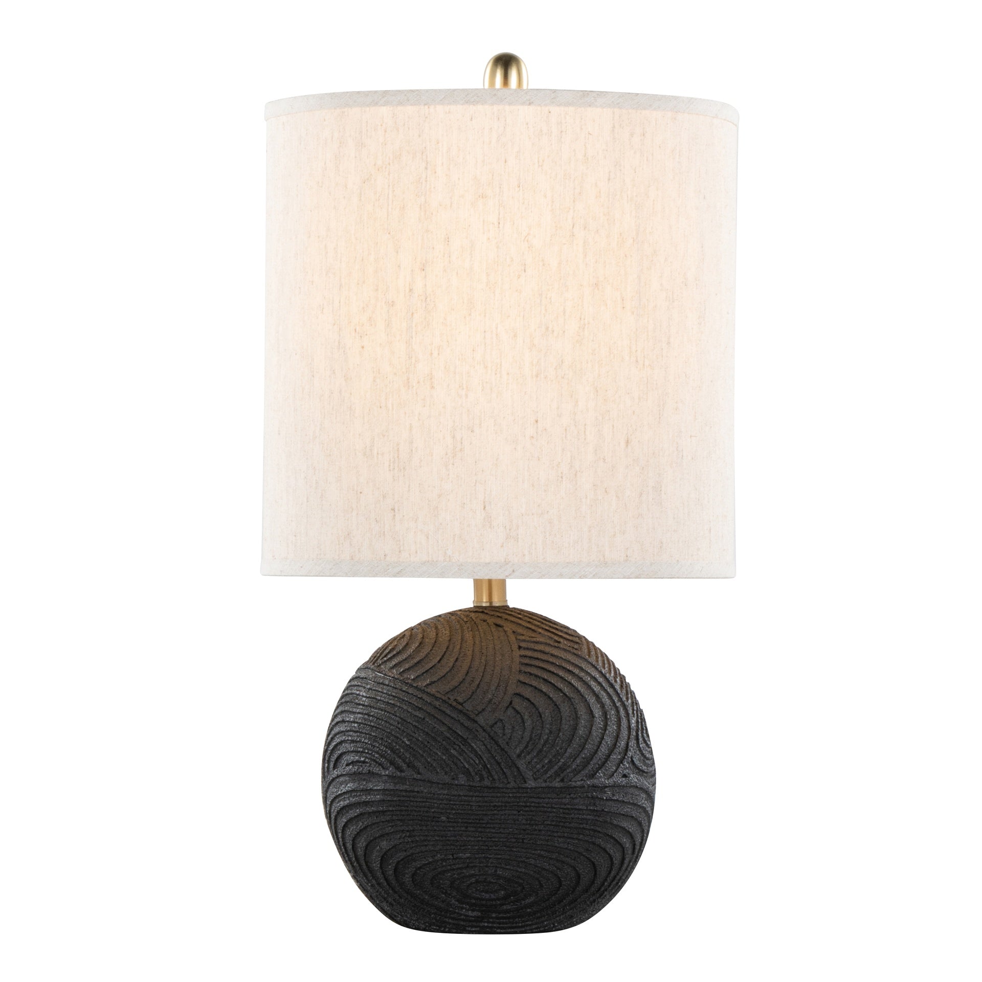 Kona 23" Contemporary Polyresin Table Lamp in Matte Black Polyresin, Modern Brass and Natural Linen Shade from Grandview Gallery by LumiSource - Set of 2