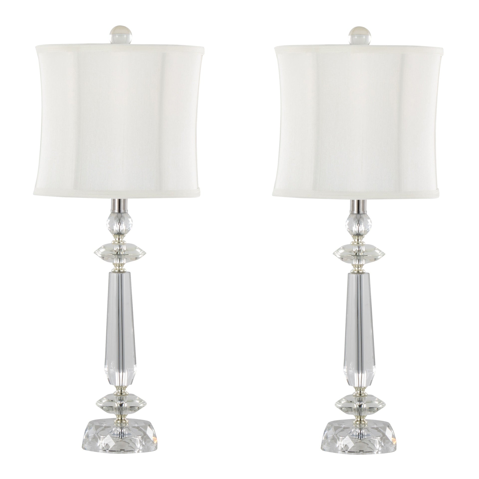 Karat 25.5" Contemporary Crystal Table Lamp in Clear K9 Crystal and Chrome Metal with White Linen Softback Shade from Grandview Gallery by LumiSource - Set of 2