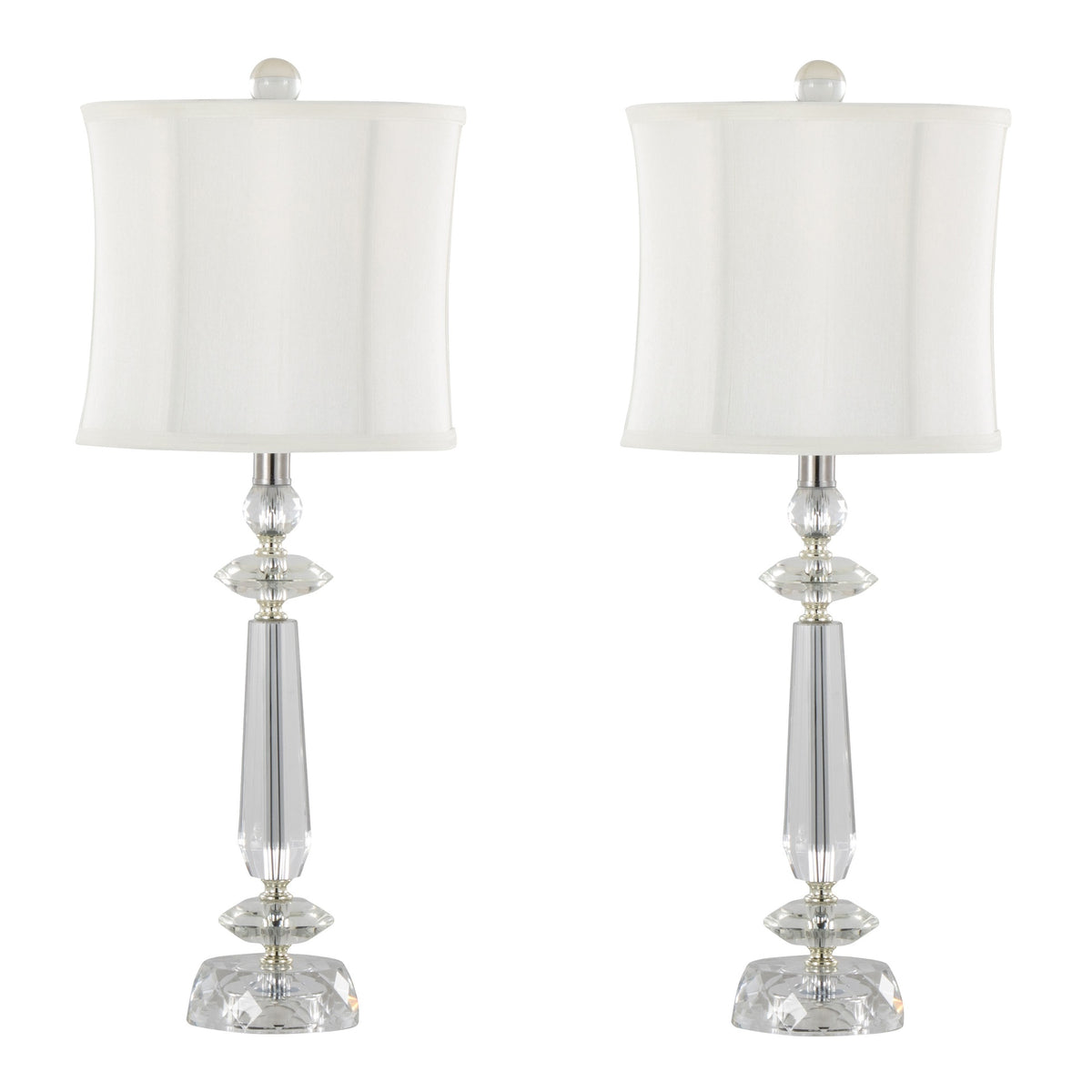Karat 25.5" Contemporary Crystal Table Lamp in Clear K9 Crystal and Chrome Metal with White Linen Softback Shade from Grandview Gallery by LumiSource - Set of 2