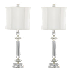 Karat 25.5" Contemporary Crystal Table Lamp in Clear K9 Crystal and Chrome Metal with White Linen Softback Shade from Grandview Gallery by LumiSource - Set of 2