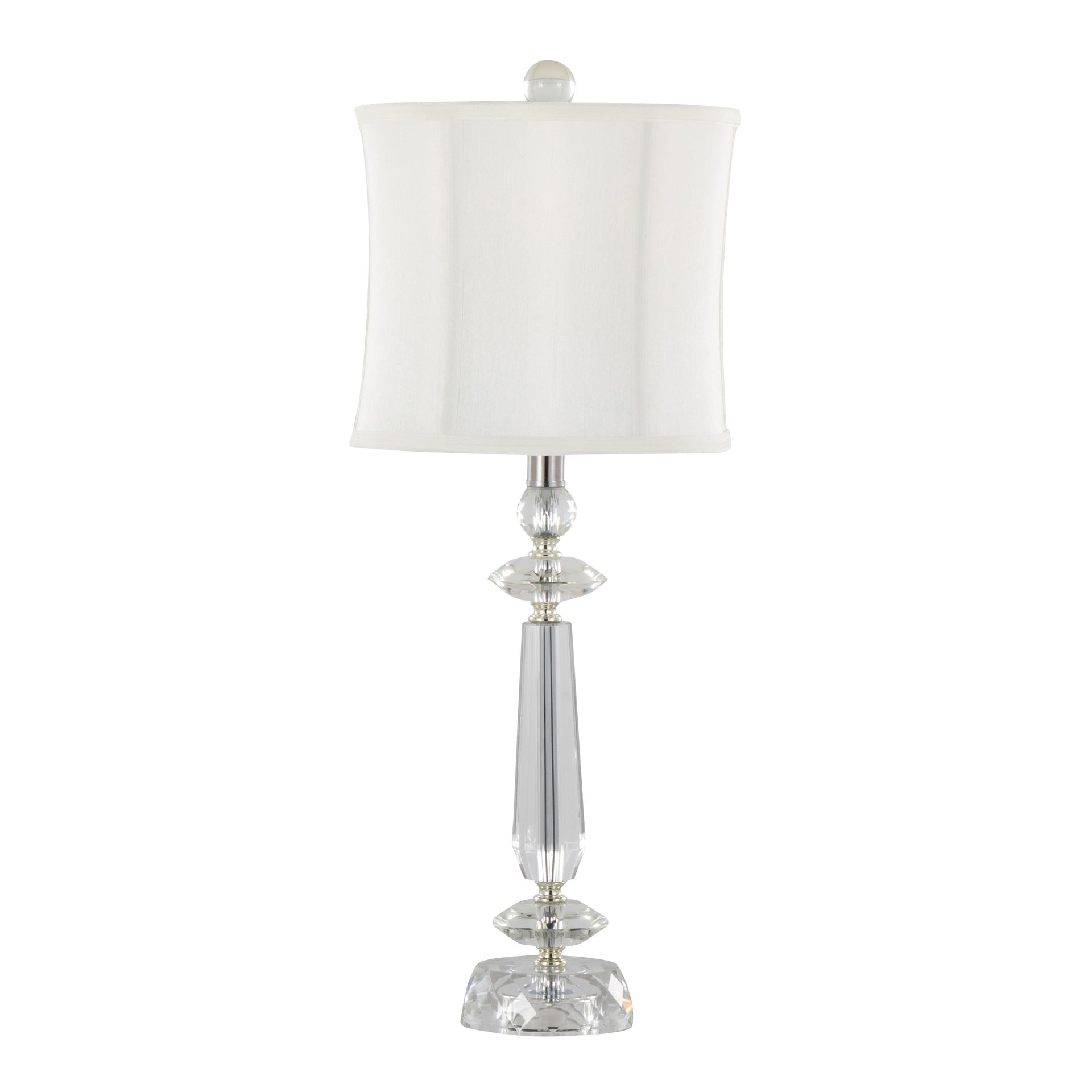 Karat 25.5" Contemporary Crystal Table Lamp in Clear K9 Crystal and Chrome Metal with White Linen Softback Shade from Grandview Gallery by LumiSource - Set of 2