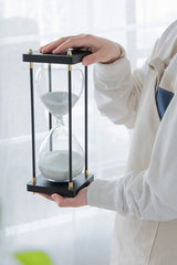 4.3x4.3x12" Hourglass With Wooden Frame, White