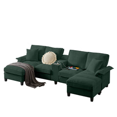 120" Modular Corduroy Sectional Sofa Bed with Storage – Modern U-Shaped Design, 4-Seater, Perfect for Living Room, Apartment, or Lounge, Featuring Cup Holders for Added Convenience (green)"