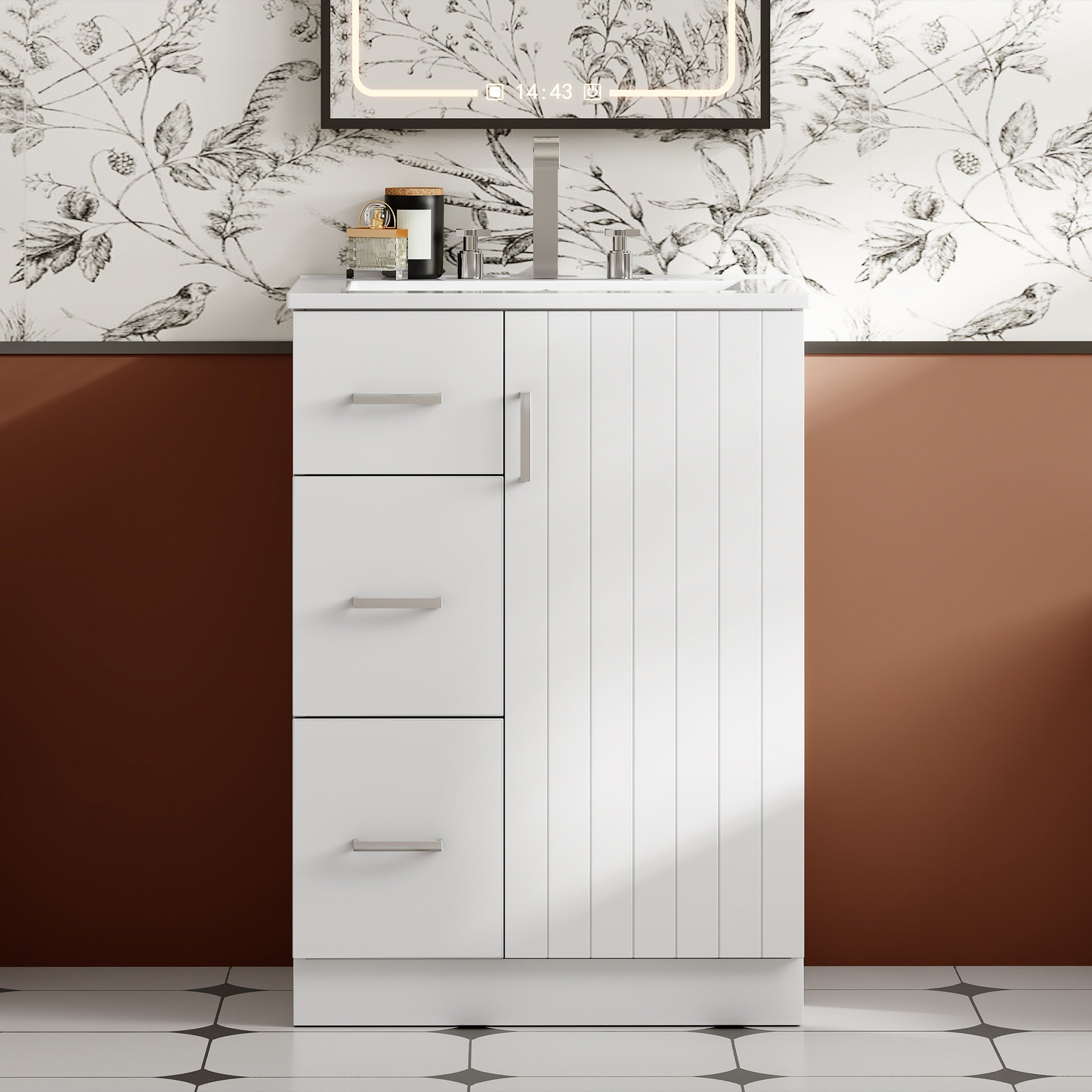 24" Modern Bathroom Vanity with Sink, Small Bathroom Sink Cabinet with 2 Drawers and Soft-Closing Door, Under-mount Sink Bathroom Cabinet with Drawers
