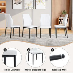 Black Faux Wood Grain MDF Dining Table Set.A minimalist retro rectangular dining table with a black textured top.Paired with 4 Black - and - White PU Dining Chairs with Shell - pattern.