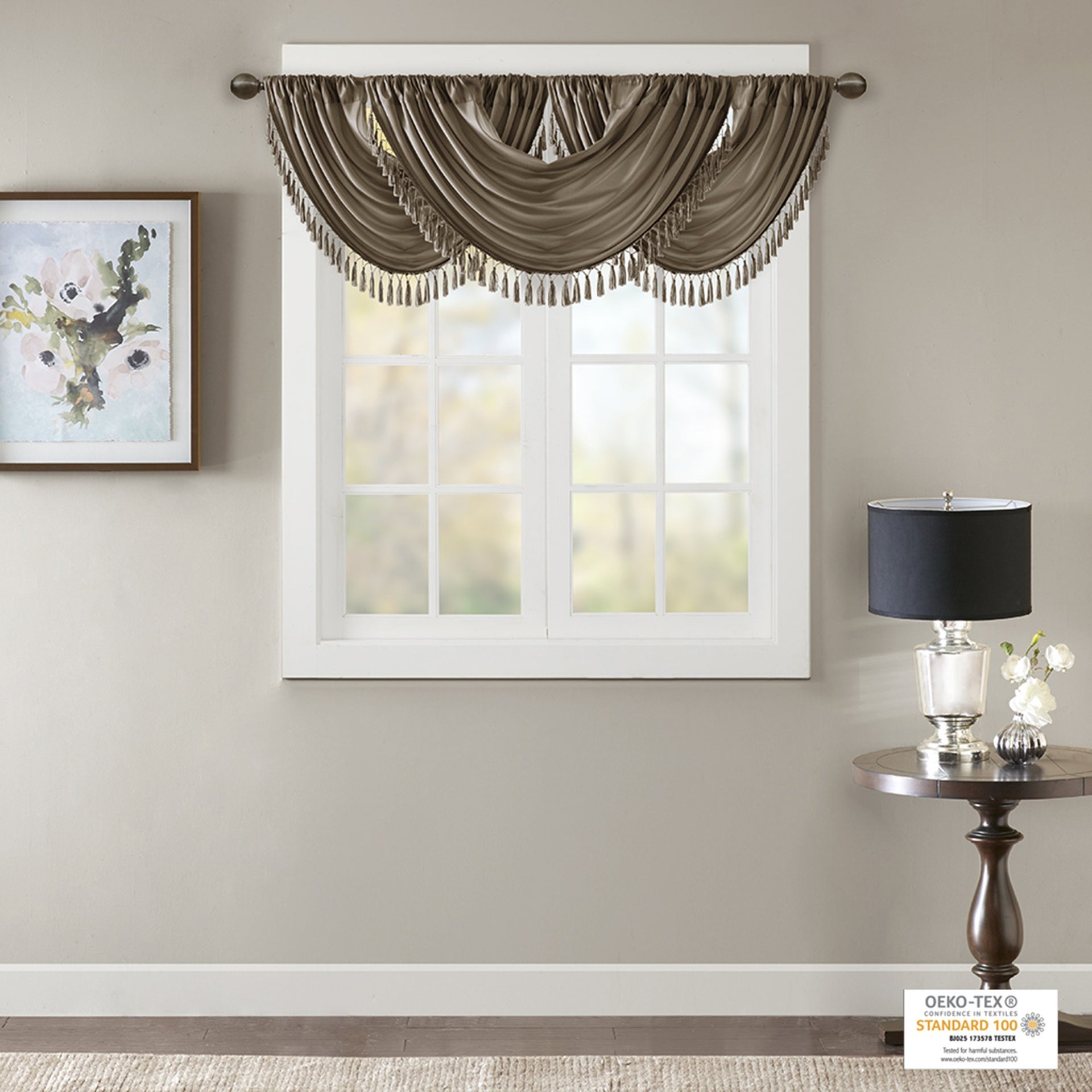 Faux Silk Waterfall Embellished Valance Bronze 38x46"