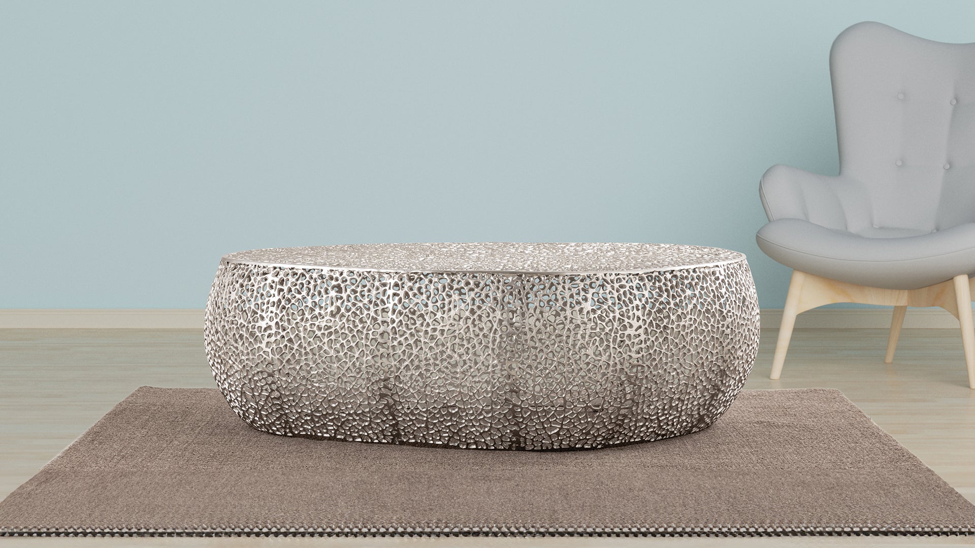 T3601-50 Oval Coffee Table Silver      same as G150108426  (NJ inventory)