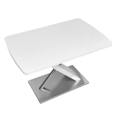 47.25''-63'' Modern White Glossy Dining Table for 4-6 People, Extendable Dining Table with Crossed Metal Base and Stainless Steel Tubes, Large Dining Table  White(Same SKU:W757P160404)