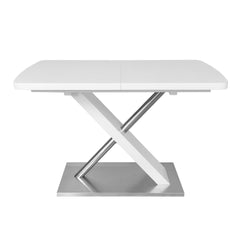47.25''-63'' Modern White Glossy Dining Table for 4-6 People, Extendable Dining Table with Crossed Metal Base and Stainless Steel Tubes, Large Dining Table  White(Same SKU:W757P160404)