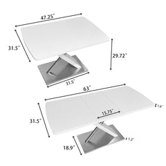 47.25''-63'' Modern White Glossy Dining Table for 4-6 People, Extendable Dining Table with Crossed Metal Base and Stainless Steel Tubes, Large Dining Table  White(Same SKU:W757P160404)