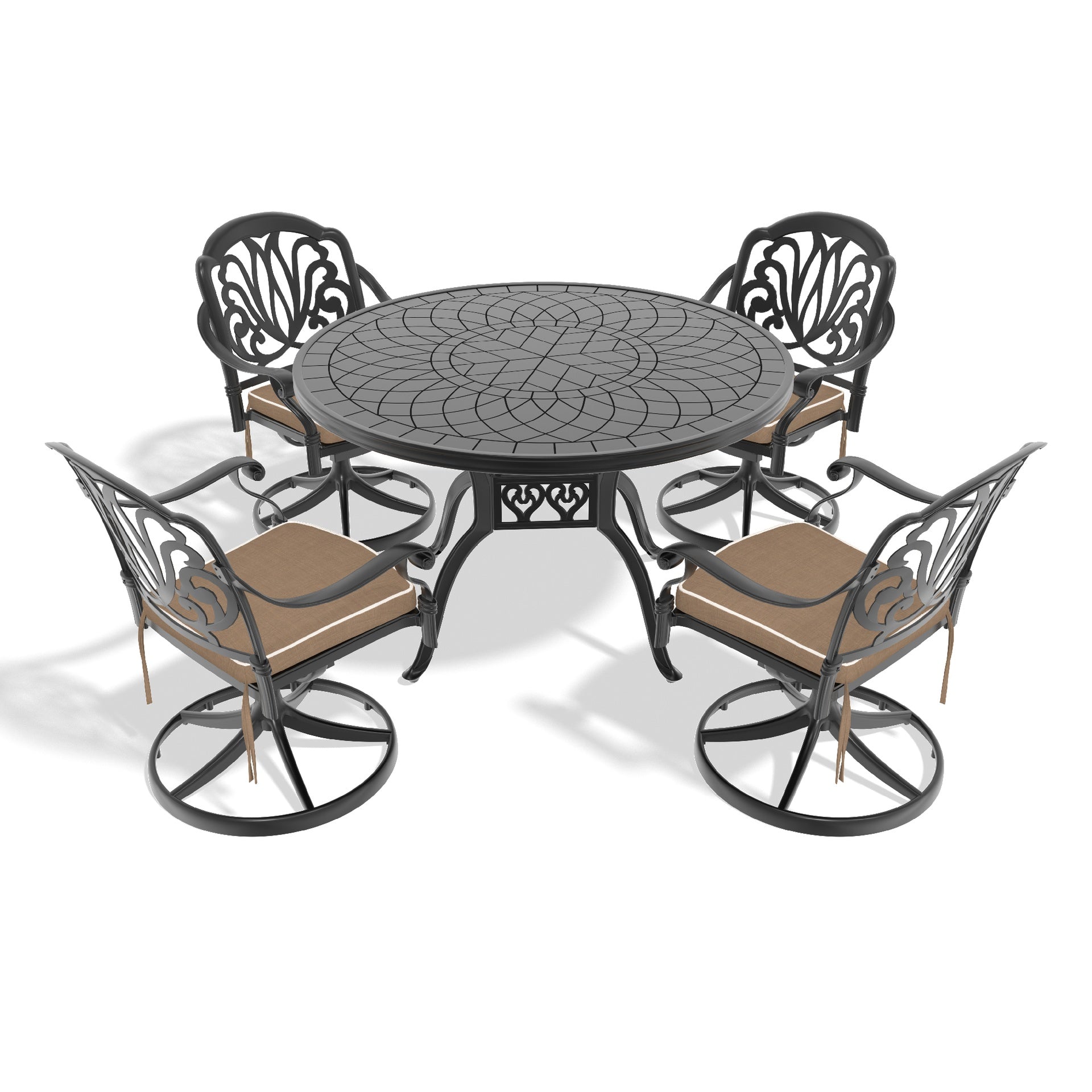5-Piece All-Weather Cast Aluminum Dining Set, Include 4 Swivel Chairs and 47.24" Round Table With Black Frame (same sku:W1710S00443)