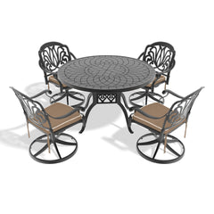 5-Piece All-Weather Cast Aluminum Dining Set, Include 4 Swivel Chairs and 47.24" Round Table With Black Frame (same sku:W1710S00443)