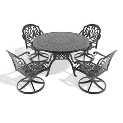 5-Piece All-Weather Cast Aluminum Dining Set, Include 4 Swivel Chairs and 47.24" Round Table With Black Frame (same sku:W1710S00443)