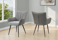 Dining Chair, 35" Height, Set Of 2, Upholstered, Side, Dining Room, Kitchen, Light Grey Fabric, Grey Leather Look, Contemporary, Modern